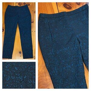 REISS 4 Teal w/Black Lace Overlay Dress Pants Flat Front Slit Pockets